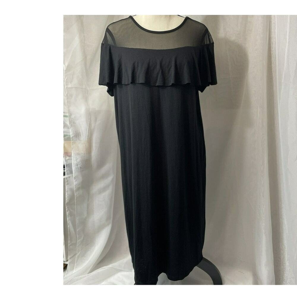 Alison Andrews Women's Large Black Dress Sheer Ruffle Top Stretchy NWT